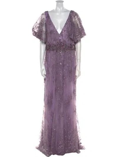 Pre-owned Mac Duggal Floral Print Long Dress In Purple
