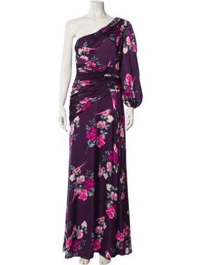 Pre-owned Mac Duggal Floral Print Long Dress In Purple