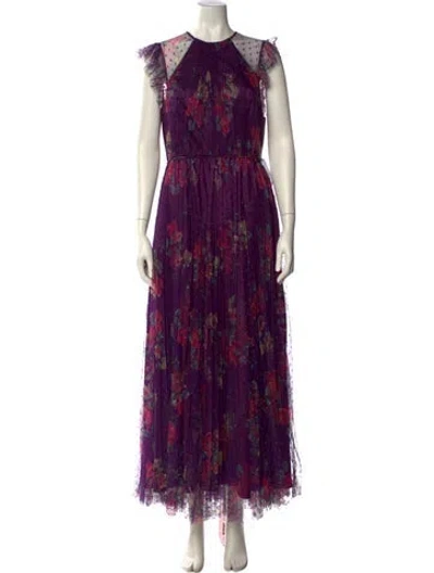 Pre-owned Mac Duggal Floral Print Long Dress In Purple