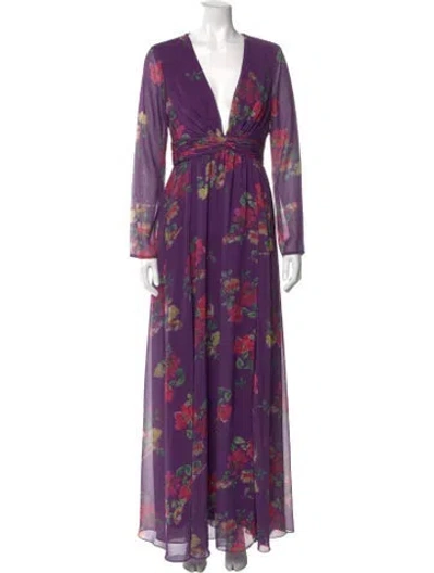 Pre-owned Mac Duggal Floral Print Long Dress In Purple