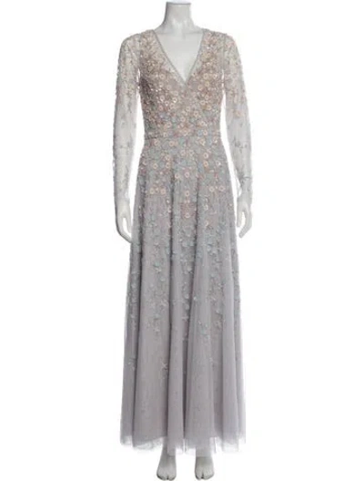 Pre-owned Mac Duggal Floral Print Long Dress In Purple