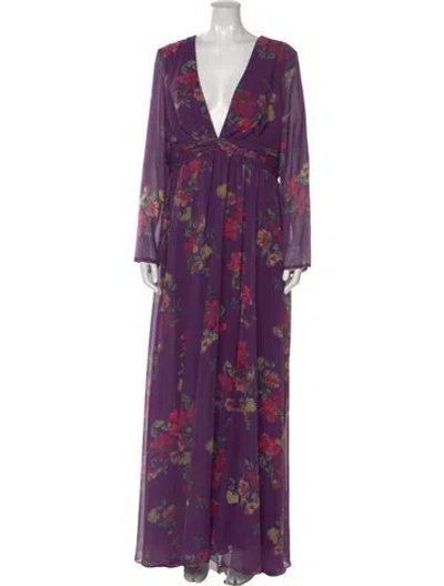 Pre-owned Mac Duggal Floral Print Long Dress In Purple