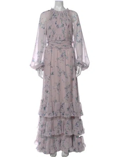 Pre-owned Mac Duggal Floral Print Long Dress In Purple