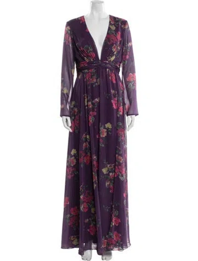 Pre-owned Mac Duggal Floral Print Long Dress In Purple