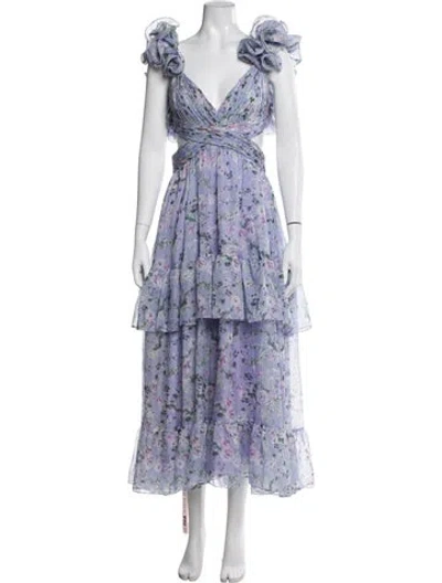 Pre-owned Mac Duggal Floral Print Long Dress In Purple