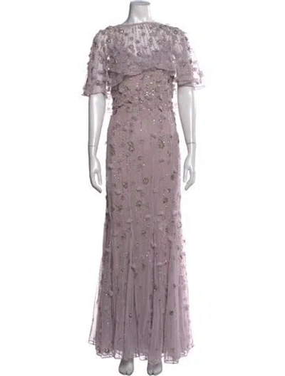 Pre-owned Mac Duggal Floral Print Long Dress In Purple
