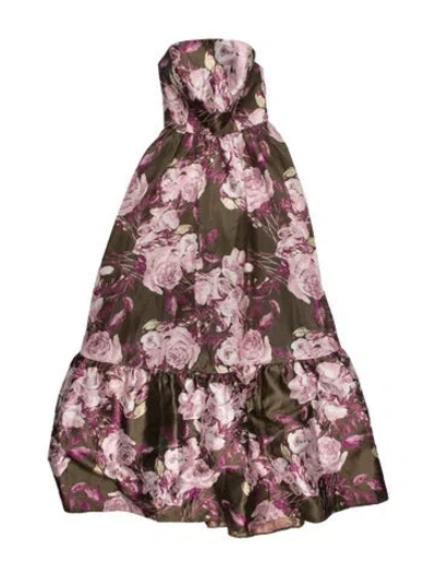 Pre-owned Mac Duggal Floral Print Long Dress In Purple