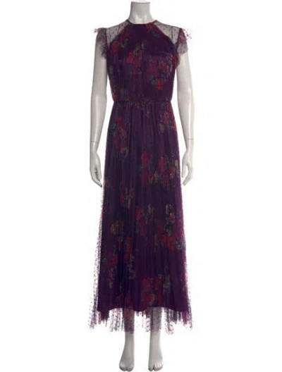 Pre-owned Mac Duggal Floral Print Long Dress In Purple