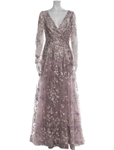 Pre-owned Mac Duggal Floral Print Long Dress In Purple