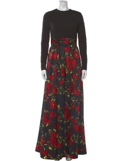 Pre-owned Mac Duggal Floral Print Long Dress In Red