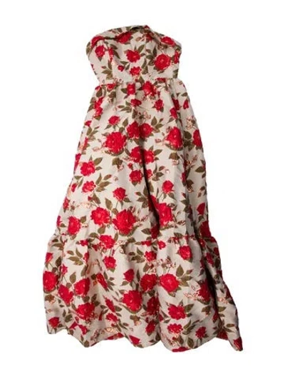 Pre-owned Mac Duggal Floral Print Long Dress In Red