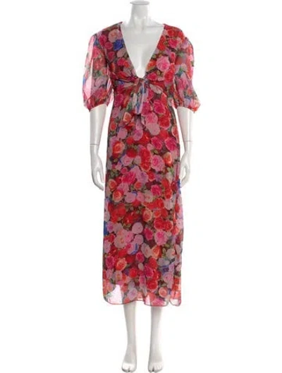 Pre-owned Mac Duggal Floral Print Long Dress In Red