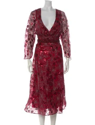 Pre-owned Mac Duggal Floral Print Long Dress In Red