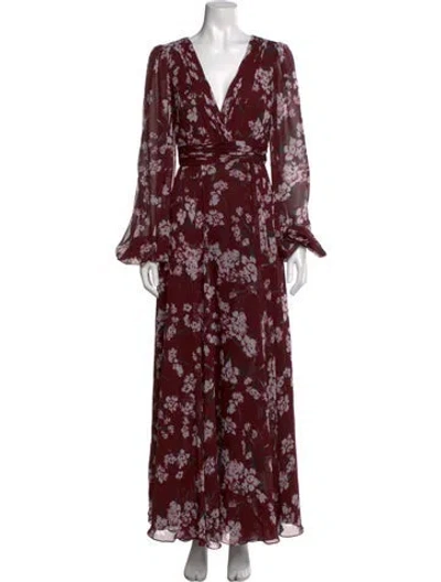 Pre-owned Mac Duggal Floral Print Long Dress In Red