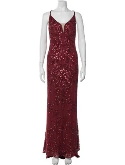 Pre-owned Mac Duggal Floral Print Long Dress In Red
