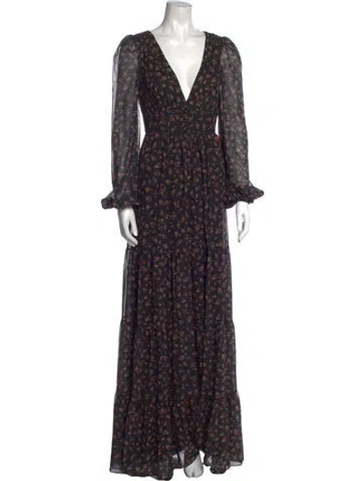 Pre-owned Mac Duggal Floral Print Long Dress W/ Tags In Black