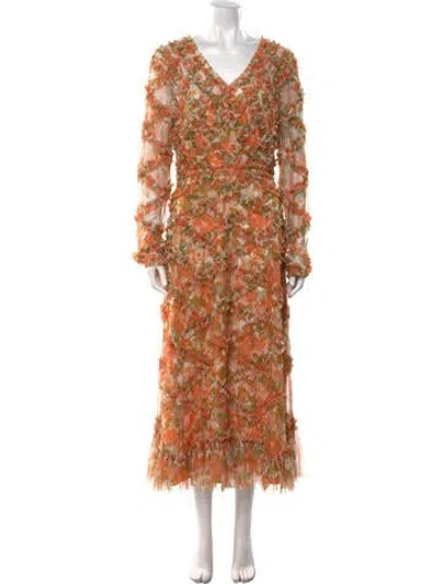 Pre-owned Mac Duggal Floral Print Long Dress W/ Tags In Black