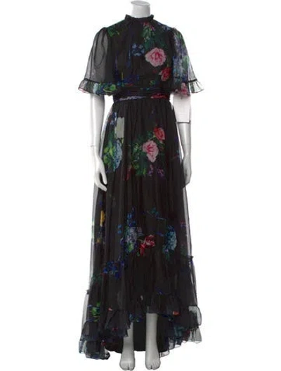 Pre-owned Mac Duggal Floral Print Long Dress W/ Tags In Black