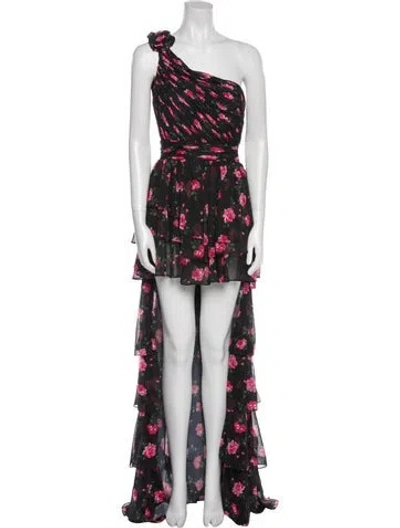 Pre-owned Mac Duggal Floral Print Long Dress W/ Tags In Black