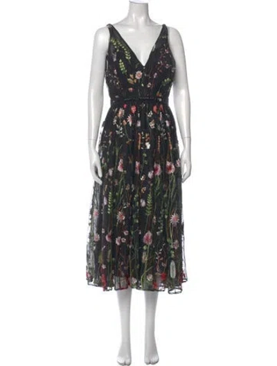 Pre-owned Mac Duggal Floral Print Long Dress W/ Tags In Black