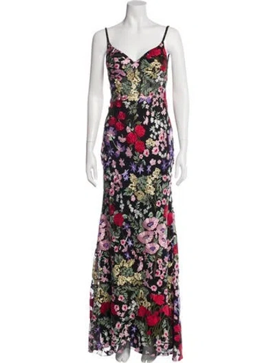 Pre-owned Mac Duggal Floral Print Long Dress W/ Tags In Black