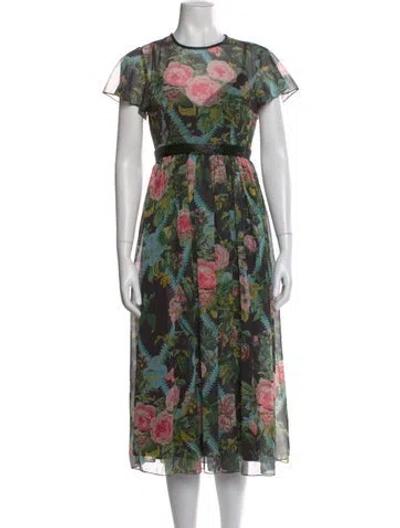 Pre-owned Mac Duggal Floral Print Long Dress W/ Tags In Black