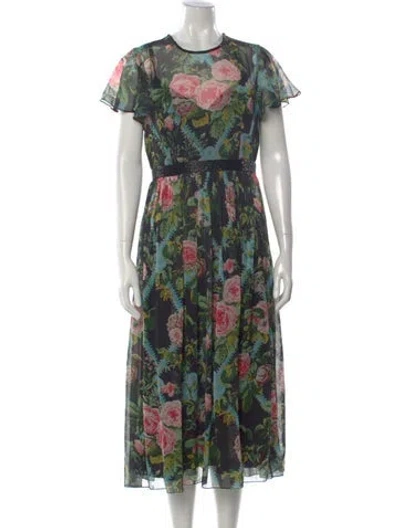 Pre-owned Mac Duggal Floral Print Long Dress W/ Tags In Black