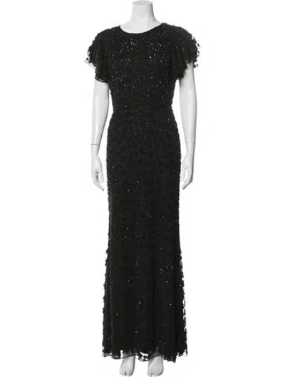 Pre-owned Mac Duggal Floral Print Long Dress W/ Tags In Black