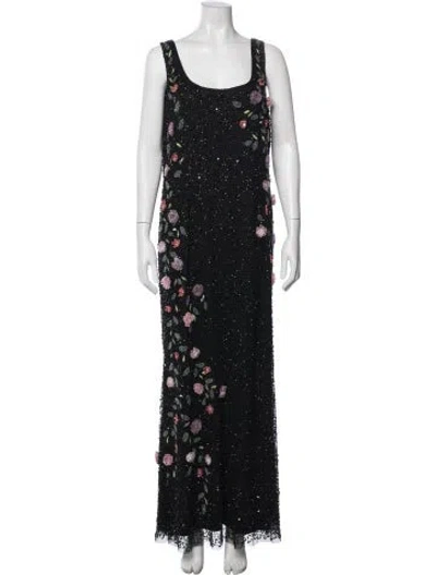 Pre-owned Mac Duggal Floral Print Long Dress W/ Tags In Black