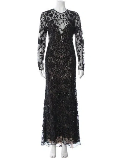Pre-owned Mac Duggal Floral Print Long Dress W/ Tags In Black