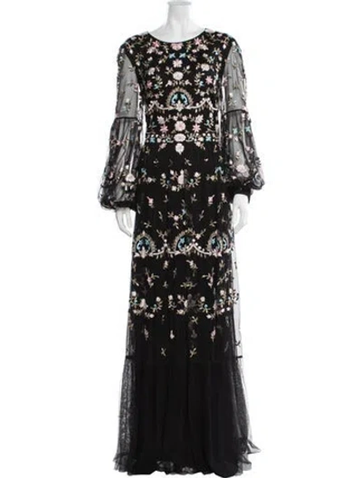 Pre-owned Mac Duggal Floral Print Long Dress W/ Tags In Black
