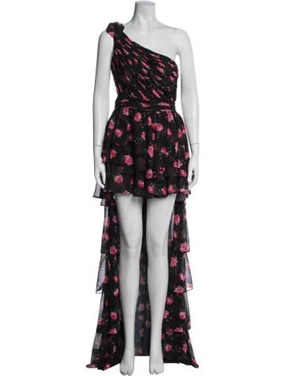 Pre-owned Mac Duggal Floral Print Long Dress W/ Tags In Black