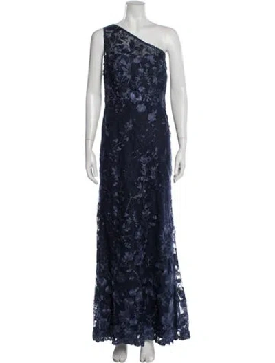 Pre-owned Mac Duggal Floral Print Long Dress W/ Tags In Blue