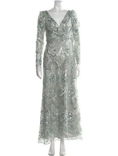 Pre-owned Mac Duggal Floral Print Long Dress W/ Tags In Blue