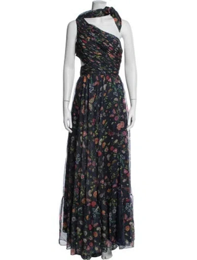Pre-owned Mac Duggal Floral Print Long Dress W/ Tags In Blue