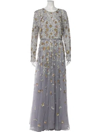 Pre-owned Mac Duggal Floral Print Long Dress W/ Tags In Gray