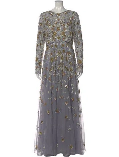Pre-owned Mac Duggal Floral Print Long Dress W/ Tags In Gray