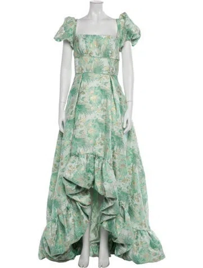 Pre-owned Mac Duggal Floral Print Long Dress W/ Tags In Green