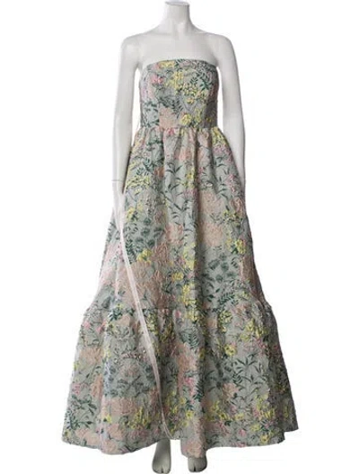 Pre-owned Mac Duggal Floral Print Long Dress W/ Tags In Green