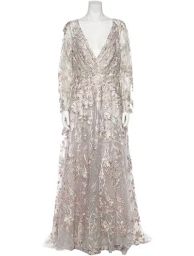 Pre-owned Mac Duggal Floral Print Long Dress W/ Tags In Multi