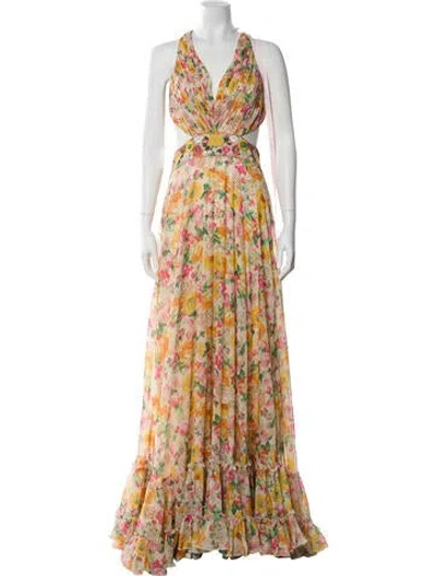 Pre-owned Mac Duggal Floral Print Long Dress W/ Tags In Multi