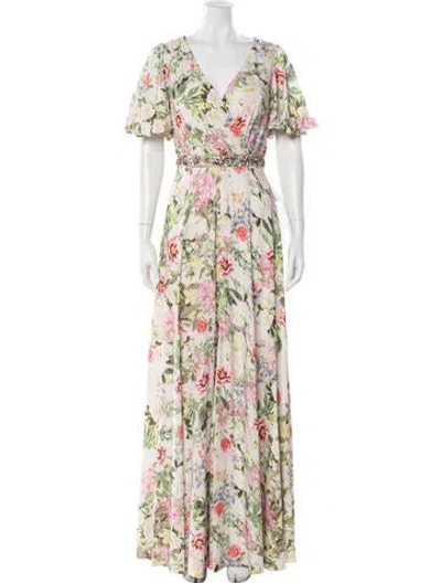 Pre-owned Mac Duggal Floral Print Long Dress W/ Tags In Multi