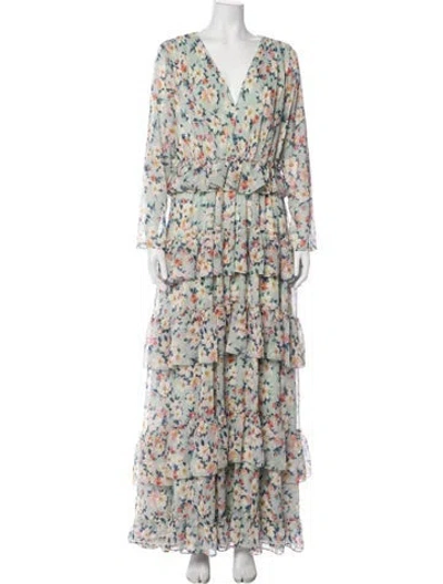 Pre-owned Mac Duggal Floral Print Long Dress W/ Tags In Multi
