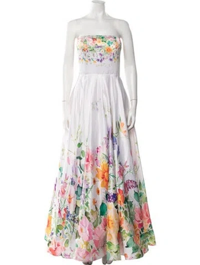 Pre-owned Mac Duggal Floral Print Long Dress W/ Tags In Multi