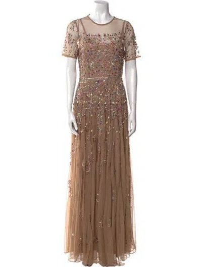 Pre-owned Mac Duggal Floral Print Long Dress W/ Tags In Neutral