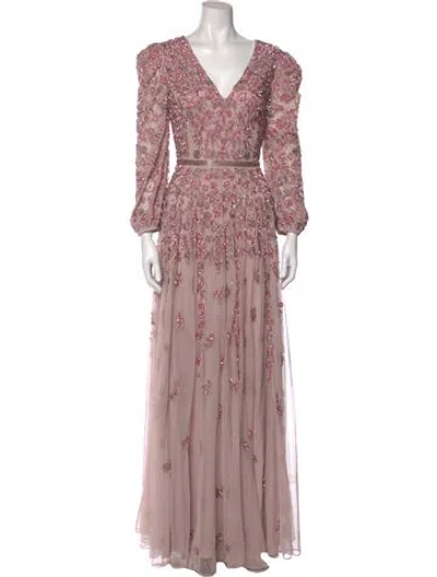 Pre-owned Mac Duggal Floral Print Long Dress W/ Tags In Neutral