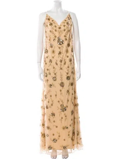 Pre-owned Mac Duggal Floral Print Long Dress W/ Tags In Neutral