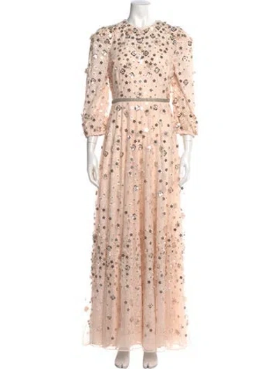 Pre-owned Mac Duggal Floral Print Long Dress W/ Tags In Neutral