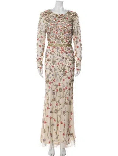 Pre-owned Mac Duggal Floral Print Long Dress W/ Tags In Neutral