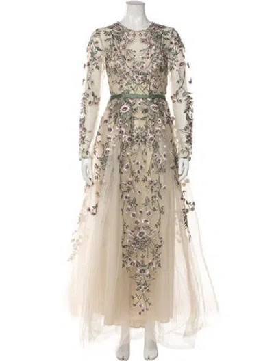 Pre-owned Mac Duggal Floral Print Long Dress W/ Tags In Neutral